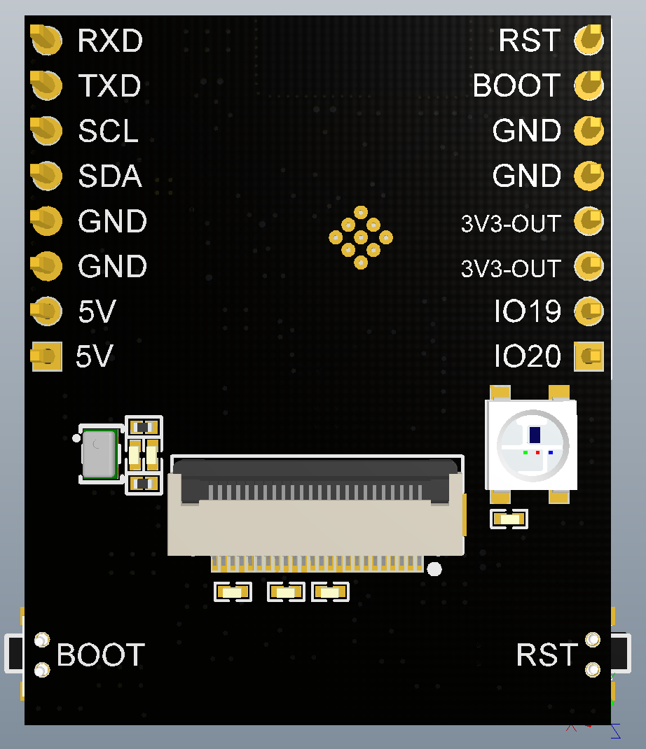 Figure 2: Pin silkscreen on the back of the core board (RXD/TXD/SCL/SDA/5V/GND, etc.)