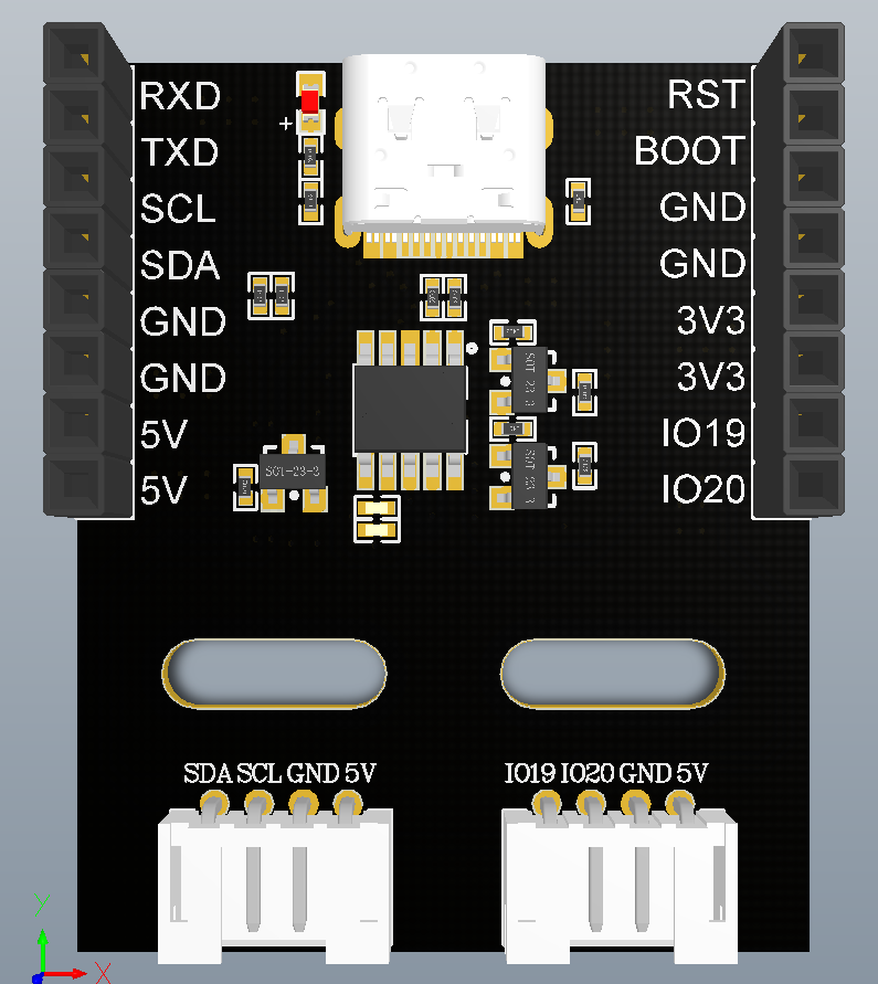 Abb. 2: ESP32-NanoCam-Basisboard (USB-C-Stromversorgung und serielle Programmierung)