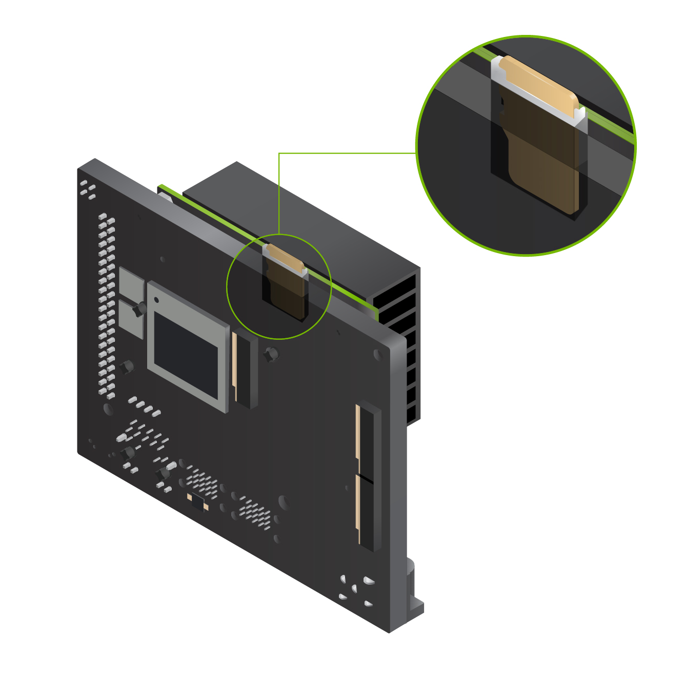The microSD slot on the underside of the module